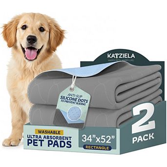 Katziela Quick-Drying Washable Pee Pads for Dogs (2 Pack 34x52 Rectangular) Waterproof Reusable