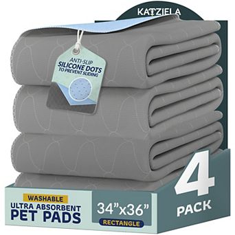 Katziela Quick-Drying Washable Pee Pads for Dogs (4 Pack 34x36 Rectangular) Waterproof Reusable