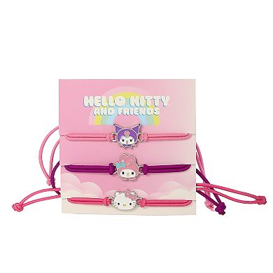 Hello Kitty Sanrio Cord Bracelet 3-Piece Set with Kuromi, My Melody Charms, Officially Licensed