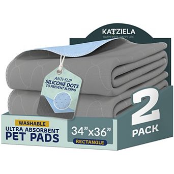 Katziela Quick-Drying Washable Pee Pads for Dogs (2 Pack 34x36 Rectangular) Waterproof Reusable