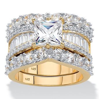PalmBeach Jewelry 4.48 ct w. 3-Pc.14k Yellow Gold-plated Silver Cubic Zirconia Bridal Ring Set