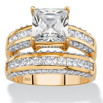 PalmBeach Jewelry 3.31 TCW CZ 14k Gold-plated Sterling Silver 2 pc Channel-Set Bridal Ring Set