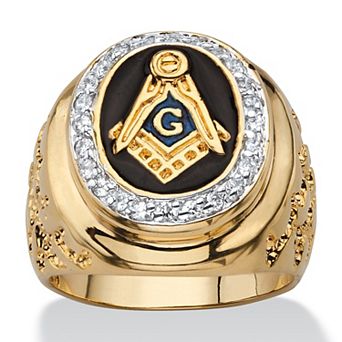 PalmBeach Jewelry Men's .31 TCW Enamel and Cubic Zirconia Gold-Plated Masonic Nugget Ring