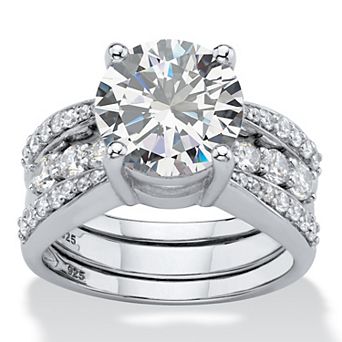PalmBeach Jewelry 4.80 ct w. Cubic Zirconia Platinum-plated Silver 2 pc Jacket Wedding Ring Set