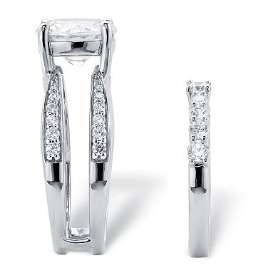 PalmBeach Jewelry 4.80 Cttw. Cubic Zirconia Platinum-plated Silver 2-Piece Jacket Wedding Ring Set