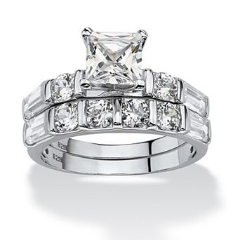 PalmBeach Jewelry 2 pc 3.46 TCW CZ Bridal Ring Set in Platinum-plated Sterling Silver