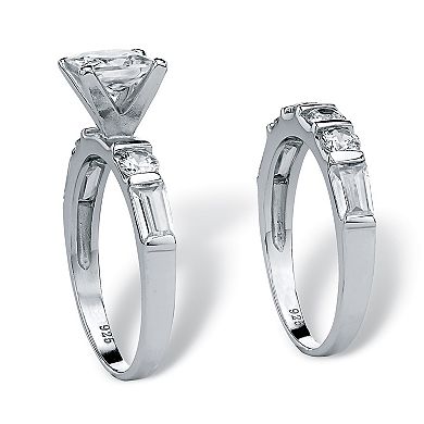 PalmBeach Jewelry 2 Piece 3.46 TCW CZ Bridal Ring Set in Platinum-plated Sterling Silver