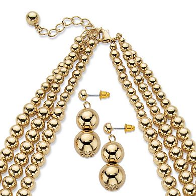 PalmBeachJewelry Beaded 3-Piece GoldtoneNecklace, Earring and Stretch Bracelet Set 16.5"-19.5"