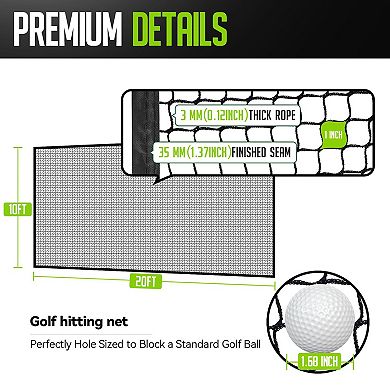 Zealfeel Golf Practice Net 10x20 ft with Carry Bag, Portable Double-Seam Barrier Net