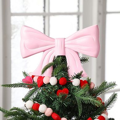 Pink Bow Christmas Tree Topper Coquette 6.35x9.05 Inch Ornament For Xmas Holiday Party Home Wedding