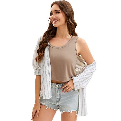 Womens Crop Tops Summer Loose Cropped Tank Top Casual Sleeveless Basic Tuinc Shirts