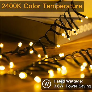 Ollny 750 LED 9-in-1 Warm White Cluster Lights (Green Cable, Plug in, 8 Modes, IP44 Waterproof)