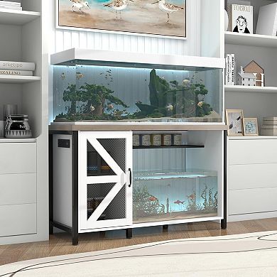55-75 Gallon Aquarium Stand with LED Lighting & Power Outlets - Heavy Duty Metal Cabinet