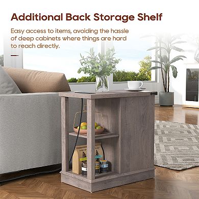 Side Table with Charging Station Farmhouse End Tables with Back Storage Shelf