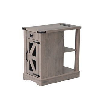 Side Table with Charging Station Farmhouse End Tables with Back Storage Shelf