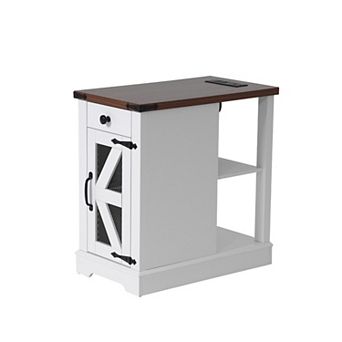 Side Table with Charging Station Farmhouse End Tables with Back Storage Shelf