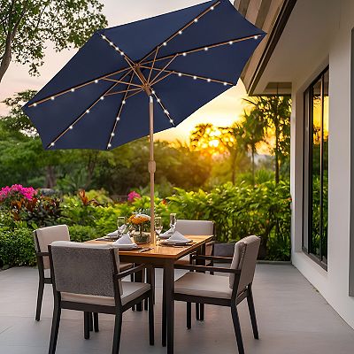 bj wholesale patio umbrellas MISSBRELLA 9' 32-LED Lighted Market Solar Patio Table Aluminum Umbrella