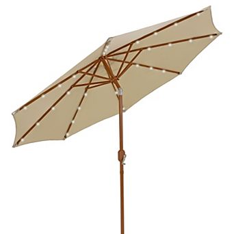 Sunnydaze 8.5 ft Solar Patio Umbrella with Faux Woodgrain Finish