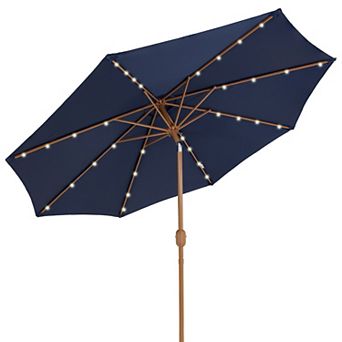 Sunnydaze 8.5 ft Solar Patio Umbrella with Faux Woodgrain Finish