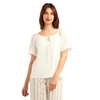 Women's AB Studio Crochet Detail Flutter Sleeve Top