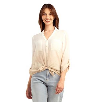 Women's AB Studio Button Front Roll Tab Sleeve Blouse