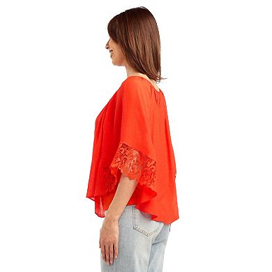 Women's AB Studio Popover Raglan Flounce Novelty Trim Top