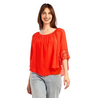 Women's AB Studio Popover Raglan Flounce Novelty Trim Top