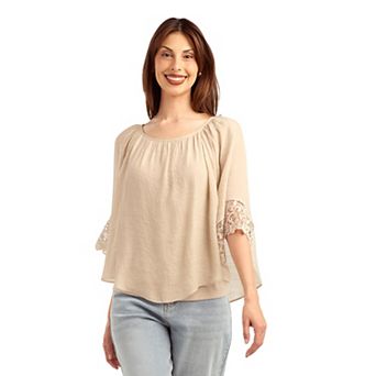 Women's AB Studio Popover Raglan Flounce Novelty Trim Top