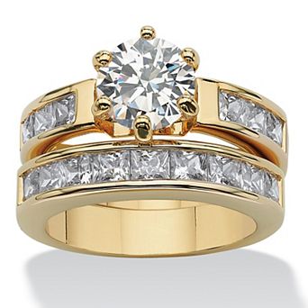 PalmBeach Jewelry 4.40 TCW Cubic Zirconia Channel-Set 2 pc Bridal Set Gold-Plated