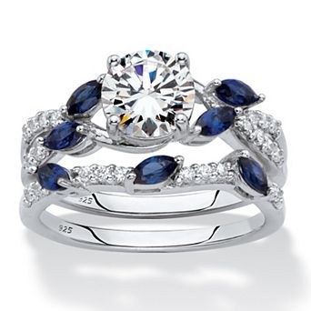 PalmBeach Jewelry 2.63 TCW Platinum-plated Sterling CZ and Lab-Created Sapphire Wedding Ring Set