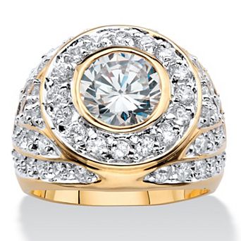 PalmBeach Jewelry Men's 4.55 TCW Round Cubic Zirconia Gold-Plated Geometric Ring