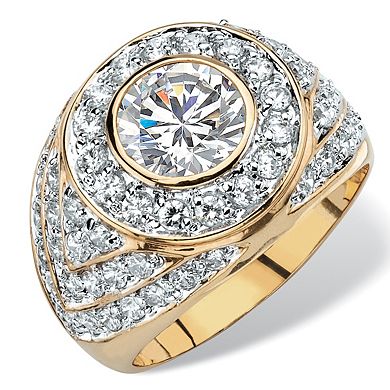 PalmBeach Jewelry Men's 4.55 TCW Round Cubic Zirconia Gold-Plated Geometric Ring