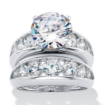 PalmBeach Jewelry 2 pc 6.09 TCW CZ Bridal Ring Set in .925 Sterling Silver