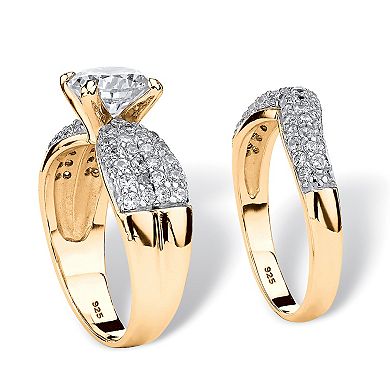 PalmBeach Jewelry 3.21 TCW Round CZ Bridal Set in Gold-Plated Sterling Silver