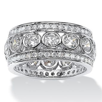 PalmBeach Jewelry 4.70 TCW Bezel-Set CZ Eternity Ring in Platinum-plated Sterling Silver