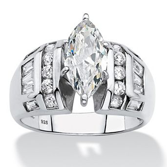 PalmBeach Jewelry 3.17 ct w. Platinum-plated Silver Marquise-Cut Cubic Zirconia Engagement Ring