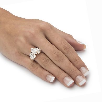 PalmBeach Jewelry 3.17 Cttw. Platinum-plated Silver Marquise-Cut Cubic Zirconia Engagement Ring