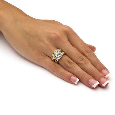 PalmBeach Jewelry 2 Piece 6.09 TCW CZ Bridal Ring Set in Gold-Plated Sterling Silver