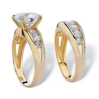 PalmBeach Jewelry 2 Piece 6.09 TCW CZ Bridal Ring Set in Gold-Plated Sterling Silver