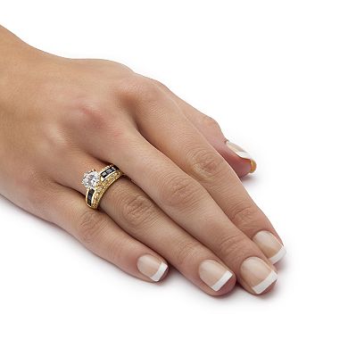 PalmBeach Jewelry 3.53 TCW Round Cubic Zirconia and Simulated Blue Sapphire Ring