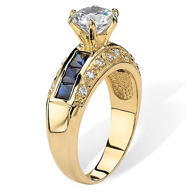 PalmBeach Jewelry 3.53 TCW Round Cubic Zirconia and Simulated Blue Sapphire Ring