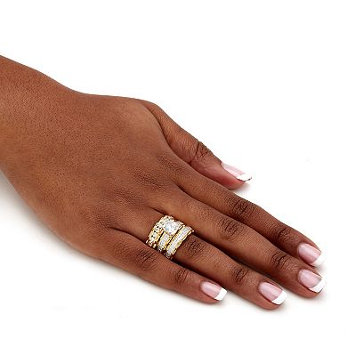 PalmBeach Jewelry 3.10 TCW Princess-Cut Cubic Zirconia Gold-Plated Wedding Ring Set