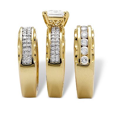 PalmBeach Jewelry 3.10 TCW Princess-Cut Cubic Zirconia Gold-Plated Wedding Ring Set