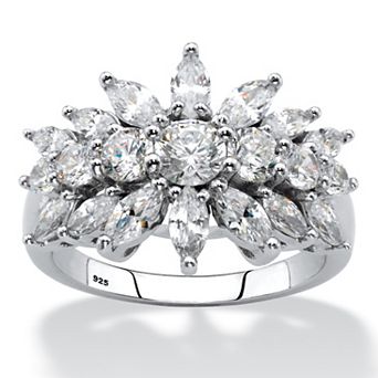 PalmBeach Jewelry 2.67 ct w. Sterling Silver Marquise-Cut Cubic Zirconia Starburst Cluster Ring