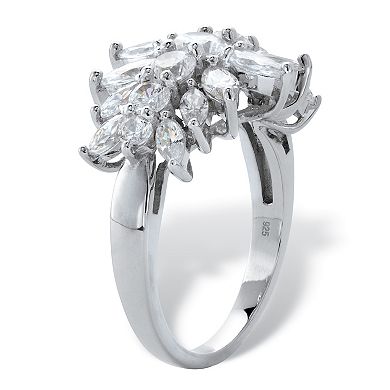 PalmBeach Jewelry 2.67 Cttw. Sterling Silver Marquise-Cut Cubic Zirconia Starburst Cluster Ring