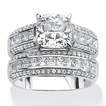 PalmBeach Jewelry 3.37 TCW Cubic Zirconia 2 pc Bridal Set in Platinum-plated Sterling Silver