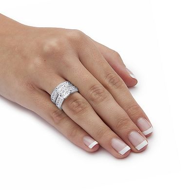 PalmBeach Jewelry 3.37 TCW Cubic Zirconia 2-Piece Bridal Set in Platinum-plated Sterling Silver