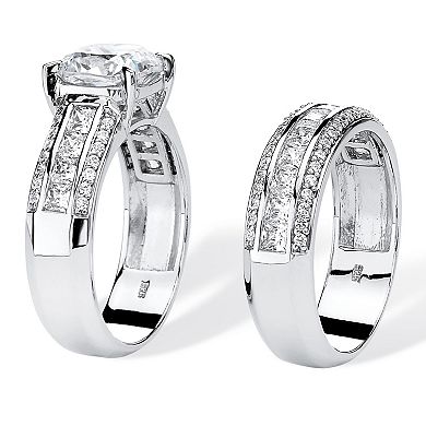 PalmBeach Jewelry 3.37 TCW Cubic Zirconia 2-Piece Bridal Set in Platinum-plated Sterling Silver
