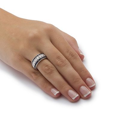 PalmBeach Jewelry 5.60 TCW CZ and Created Sapphire Ring in Platinum-plated Sterling Silver