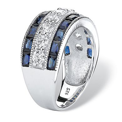 PalmBeach Jewelry 5.60 TCW CZ and Created Sapphire Ring in Platinum-plated Sterling Silver